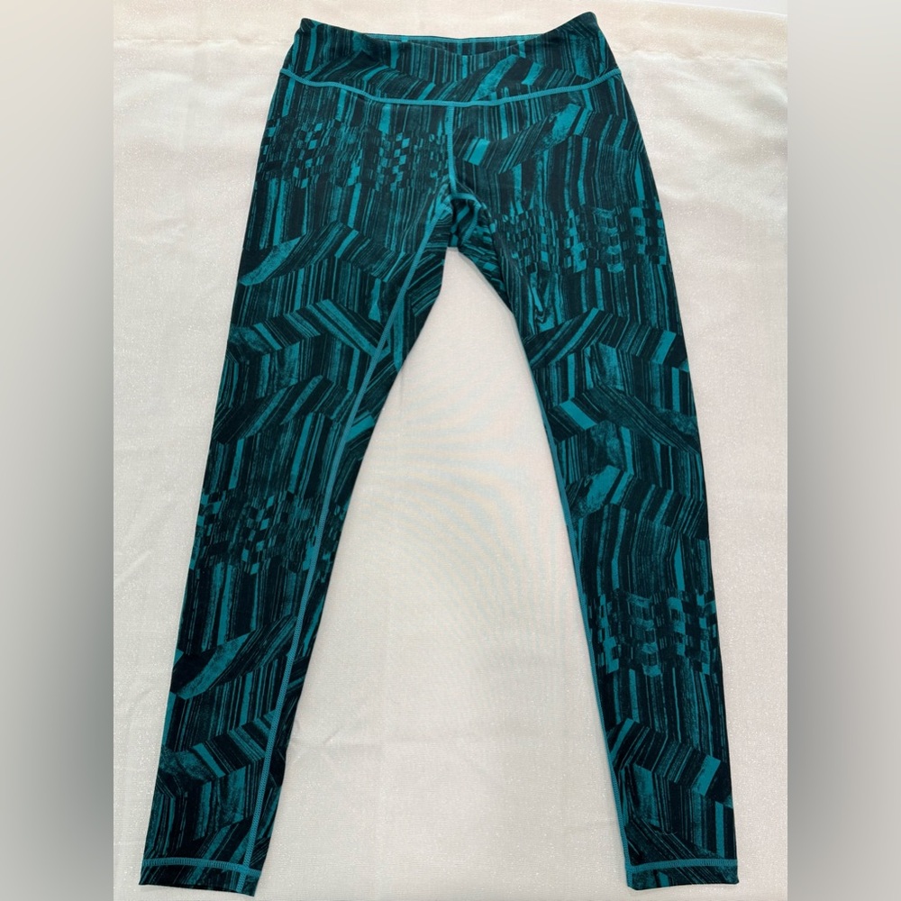 Zella Womens Teal Black Geometric Abstract Print Activewear Leggings Size Medium